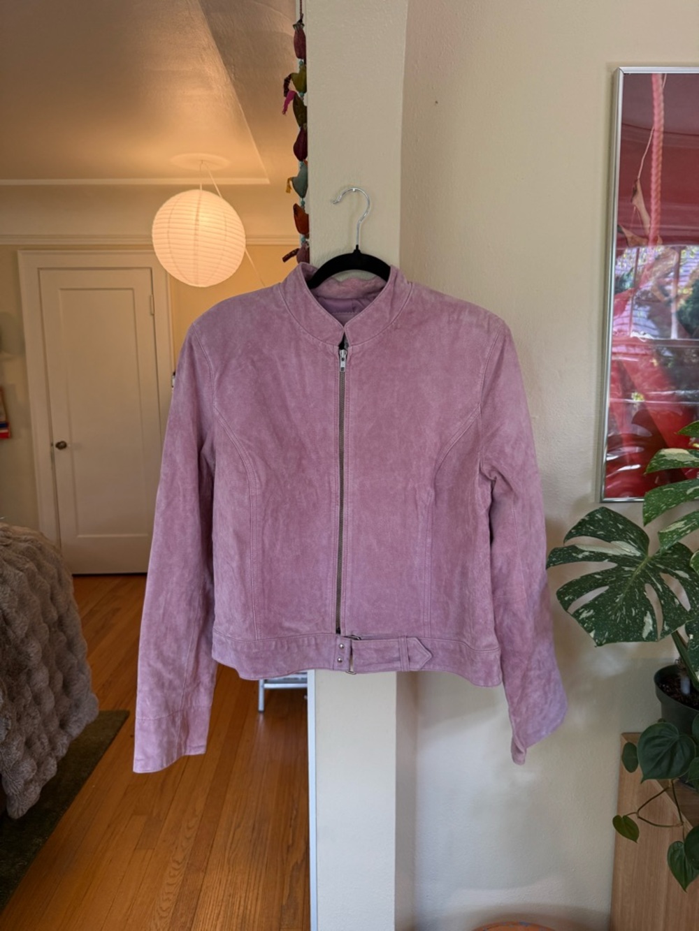Vintage Pink Suede Motorcycle Buckle Jacket